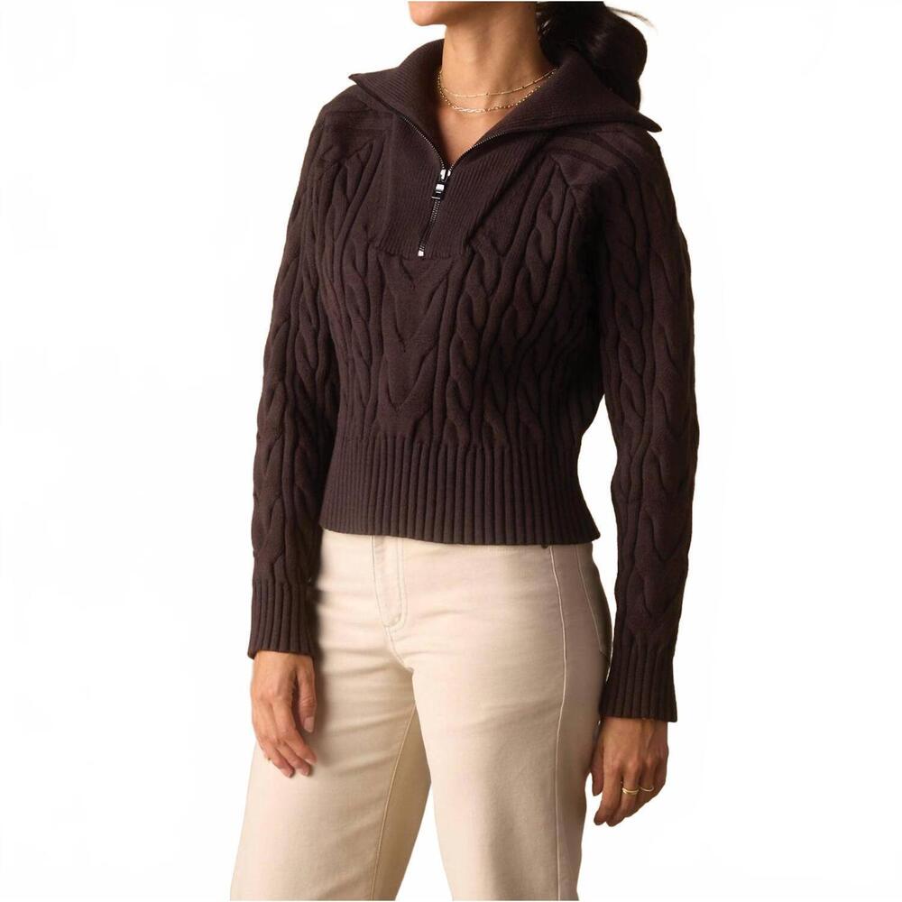 NEW THE NORMAL BRAND lola everyday quarter zip sweater in brown